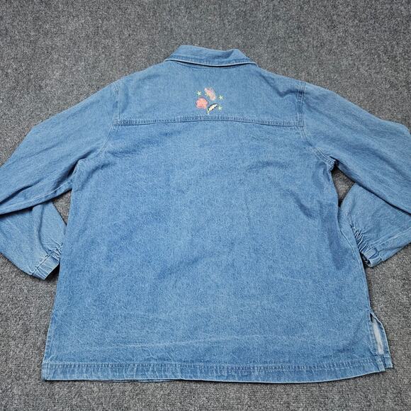 VTG Embroidered Jean Jacket Sz Large Blue Denim Full Zip Passion I Floral Nature - Picture 3 of 7